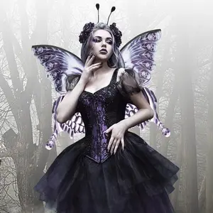 Guarda-reias esqueleto de borboleta com asas punk, acessório de decoração cosplay gótico para Halloween, faixa de cabeça de borboleta rosa caveira