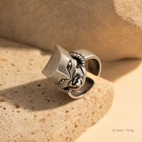 Bague ajustable vintage Masque de Pharaon, plaqué argent antique, style égyptien rétro, pour homme, base en cuivre