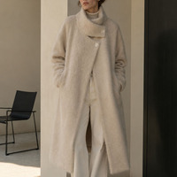 Manteau élégant en laine épaisse et longue à col roulé pour femmes, doux et brossé, pour l'hiver