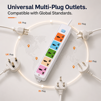 Regleta de alimentación universal industrial profesional de 5 tomas, 10A 2500W, con cable de cobre de 0.8mm, enchufe de extensión USB, interruptor maestro y múltiples tomas, color blanco.