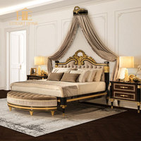 Juego de muebles de dormitorio de tela azul de madera maciza de Alexander English Villa Hotel de madera maciza muebles de habitación de cama completa de lujo