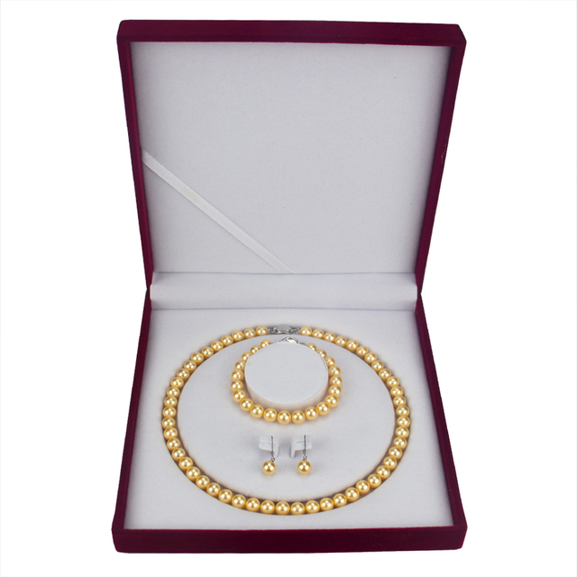 Natural White Shell Pearl Earrings Necklace Bracelet Three Piece Women Jewelry Gift Bridal Set