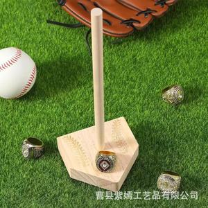 แท่นวางแหวนไม้สำหรับแหวนเบสบอล ที่วางสะสมบนโต๊ะพร้อมฐานและเสา - Product Image 1