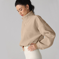 Veste de sport polaire respirante à fermeture éclair intégrale pour femme, col montant, manches longues, courte, tricotée sur le devant, chaude pour l'hiver