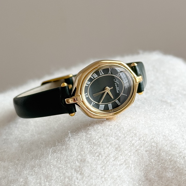 Scottie 9856 Retro Roman Scale Prismatic Ladies Quartz Watch with Real Leather Material Waterproof Function and Business Style