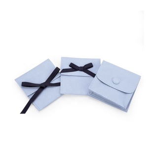 Hot Bán Biểu Tượng Tùy Chỉnh Chất Lượng Cao Màu Xanh Đồ Trang Sức Pouch Nút Phong Bì Với Ribbon <span class=keywords><strong>Bow</strong></span> Bông Tai Quà Tặng Đóng Gói Túi Nhung - Product Image 6