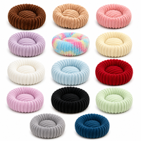 Nouveau Lit pour animaux de compagnie en peluche haute densité à rayures droites, rond, à poils longs, non amovible, chaud pour l'hiver et toutes les saisons, pour chats, chiens, lapins