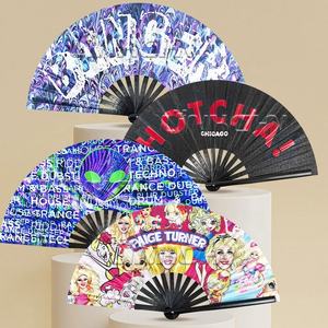 Éventails à main gravés pliants de 13 pouces Led Éventail à clac imprimé Rave personnalisé Artisanat en bambou - Product Image 5