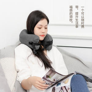 Oreiller de voyage en forme de U Expertor 28x26x14cm en velours, portable, pour voiture, avion, bureau et siestes - Product Image 2