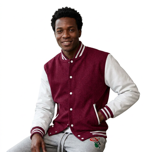 Veste universitaire grise pour homme avec manches blanches, coupe classique, col rabattu, fermeture boutonnée, plusieurs couleurs disponibles, personnalisable - Product Image 2