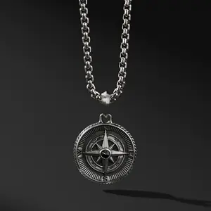 Benutzer definierte gravierbare 316l Edelstahl North Star Coordinate Compass Anhänger Halskette für Männer Schmuck