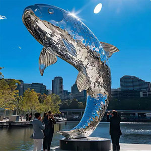 Sculpture de poisson en acier inoxydable poli miroir personnalisable OEM - Art métallique décoratif public commercial pour extérieur/intérieur - Product Image 4