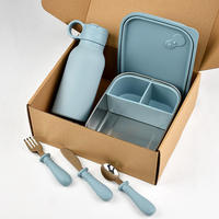 Tasse pliable en silicone portable, ensemble de couverts en acier inoxydable 5 pièces avec boîte à lunch extérieure à 3 compartiments et couvercles de conservation