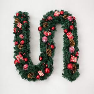 LINGKAI Artificial <b>Christmas</b> Garland with Gold Baubles Pinecones Gift <b>Box</b> Ornaments Indoor Fireplace Mantel Holiday Decor - Product Image 2