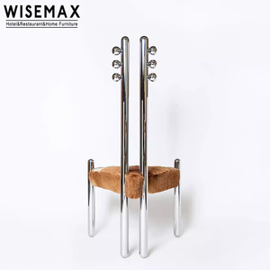 WISEMAX <span class=keywords><strong>Chaise</strong></span> de salle à manger vintage en acier inoxydable du milieu du siècle art <span class=keywords><strong>2</strong></span> tuyaux dossier haut avec six variations siège en fourrure boucle meubles de maison - Product Image 5