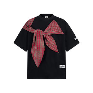 Vestiti estivi da uomo t-Shirt Plaid con papillon scialle davanti vestiti da uomo nuovi stili Design t-Shirt per uomo alla moda - Product Image 4