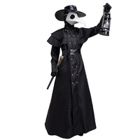 Costume d'oiseau Cosplay de docteur de corbeau de peste de femmes adultes Robe noire avec la cape 6PCS Halloween Party Costumes Set