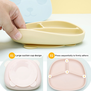 Plaque d'aspiration en silicone personnalisée pour enfants, 3 compartiments avec couvercle panda, vaisselle antidérapante pour bébé - Product Image 5