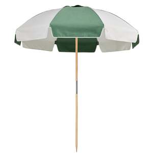 Grand parasol coupe-vent portable personnalisé de 210cm parasol de plage à bord festonné blanc français de jardin en bois vintage avec pompon - Product Image 3