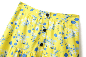 Fashion Customized Size Chiffon Women High Waist Elasticized Mustard Yellow Floral Print Midi Casual Cotton <strong>Wrap</strong> <strong>Skirt</strong> - Product Image 5