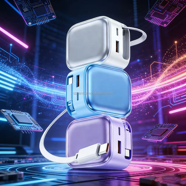 US Plug 35W GaN Ultra USB-C PD Fast Charger with Retractable Type-C Cable 35W Quick Charging Type C Power Adapter