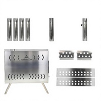 INBESTCAMP Poêle à bois multi-combustibles en acier inoxydable, cheminée coupe-vent, gabion détachable, pour camping extérieur, 24KG OEM/ODM