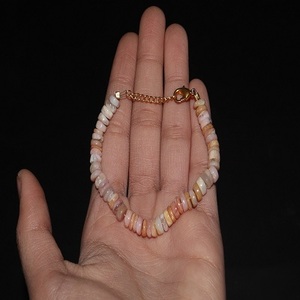 Bracelet perlé en opale rose naturelle de qualité AAA+ plaqué or 14 carats, cadeau d'anniversaire chrétien, forme ronde de 6 mm, style classique - Product Image 3