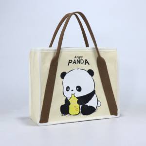 กระเป๋าผ้าแคนวาสสำหรับผู้หญิง สีพื้นเรียบง่ายพิมพ์ลายแพนด้า กระเป๋าสะพายแฟชั่นสำหรับสุภาพสตรี - Product Image 6