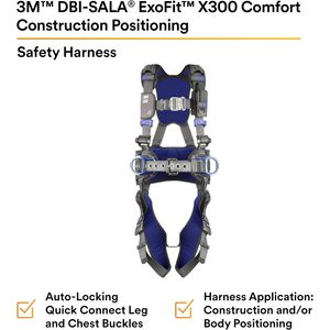 3M Comfort Construction Positioning Safety Harness Adjustable Length Quick <b>Connect</b> Buckle Stainless Steel D-Rings 1200 Kg - Product Image 2
