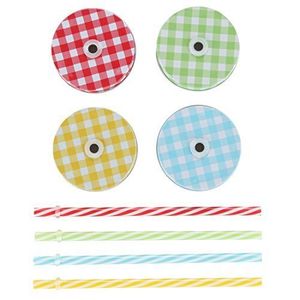 Pot d'accessoires <span class=keywords><strong>en</strong></span> <span class=keywords><strong>verre</strong></span> pour maçon de cuisine, avec couvercle <span class=keywords><strong>en</strong></span> fer blanc, <span class=keywords><strong>paille</strong></span> <span class=keywords><strong>en</strong></span> plastique - Product Image 3