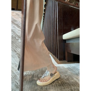 2026 Summer 6cm Platform Height Increasing <b>Slippers</b> for Women Versatile Tassel Buckle <b>Flip</b> <b>Flops</b> Straw Woven Sandals - Product Image 2