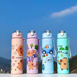 Novo estilo Kapibara copos de água cor sólida portátil plástico palha de alta aparência espaço copo para homens mulheres crianças para viagens Tours - Product Image 1