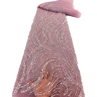 Dentelle bleue perlée, dentelle en cordon, tissu brodé en filet perlé avec paillettes pour robe de mariée