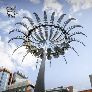 Dekorasi luar ruangan Modern seni kinetik besar abstrak dipoles baja tahan karat patung angin kinetik untuk Perkotaan