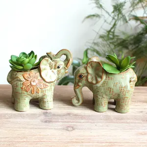 Maceta de cerámica vidriada para animales, elefante, planta flexible, pequeña