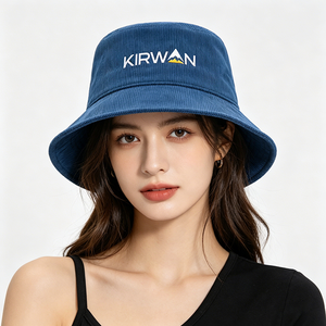 Chapeau Bob en Velours Côtelé Bleu Unisexe avec Logo Brodé 3D, Chapeau de Pêcheur Vintage à Large Bord pour la Pêche et le Streetwear en Plein Air - Product Image 1