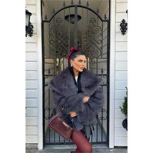 เสื้อโค้ทขนสัตว์สีแอนทราไซต์มิงค์ฟ็อกซ์ แต่งลายวินเทจ กระดุมเดี่ยว ทรงเข้ารูป ยาว พิมพ์ลายผ้าฝ้าย ขนสัตว์ดิบ ผ้า EVA แบบสั้น - Product Image 5