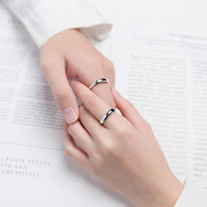 925 Sterling Silber Simple Plain verstellbare Versprechen Fingerring Set für Paare Mode Ehering Ringe Schmuck - Product Image 2