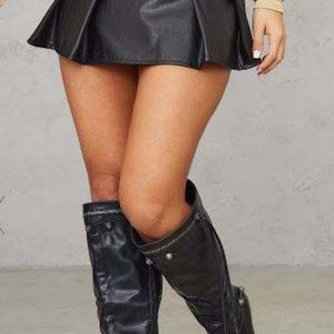 Skirts for Women Street Wear High Waist Ladies Pu Leather <b>Sexy</b> <b>Petite</b> Black Micro Skinny Mini Pleated Short Skirt - Product Image 3