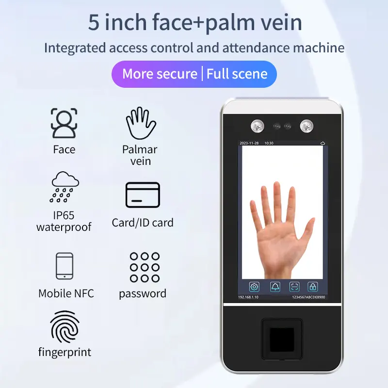 5 inch Kim Loại Nhà ở năng động tay Palm tĩnh mạch Mặt công nhận tham dự sinh trắc học khác kiểm soát truy cập hệ thống sản phẩm an ninh