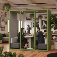 Cabine insonorisée de bureau moderne ultra-mince en aluminium avec cadre réglable et LED vertes, modulaire, pour immeubles de bureaux, villas, hôpitaux