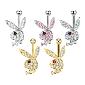 YW Femmes Adorable Lapin Dessin Animé En Acier Inoxydable <span class=keywords><strong>Nombril</strong></span> Anneau Asscher Coupe Diamant Zircon Dangling <span class=keywords><strong>Nombril</strong></span> <span class=keywords><strong>Piercing</strong></span> Cadeau - Product Image 1