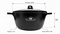 Casserole FourM 36CM en aluminium moulé antiadhésive avec couvercle en verre trempé et fond à induction, ustensile de cuisine, vente en gros et OEM/ODM