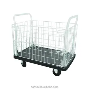 Proplaz Single Layer Mesh Sided Platform Black Plastic Trolley Fitted With Rubber Castors