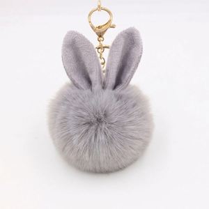 12 cm Rabbit Ears Fur Ball Bag Charms with Golden <b>Keyring</b> Pom Pom Keychains Fluffy Fur Ball Pompom Key Chain for Rabbit <b>Keyring</b> - Product Image 2
