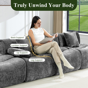 Good Quality Meroow MS3 234cm L-Shaped Floating Design <b>Sofa</b>, Luxury Chenille Wavy Base Couch UK Warehouse - Product Image 6