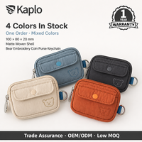 Porte-monnaie porte-clés mini pochette zippée avec broderie ours, rabat à pression, porte-cartes tissé pour écouteurs, clés, espèces, pièces de monnaie, logo personnalisé