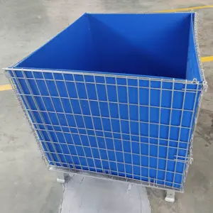 Wire Mesh Foldable Collapsible Stackable Mesh Pallet Container With Board