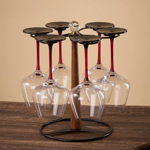 ชั้นวางแก้วไวน์ทันสมัยพร้อมฐานไม้เนื้อแข็งและโครงเหล็กสำหรับจัดแสดงในบ้าน รองรับแก้วไวน์ได้ 5 ถึง 9 ใบ - Product Image 4