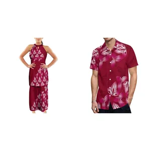 Polynesian Ethnic Style Polyester Couple Suit 2 Pcs High Quality Pacific Island Art Men Aloha Shirt And Women Puletasi Dress